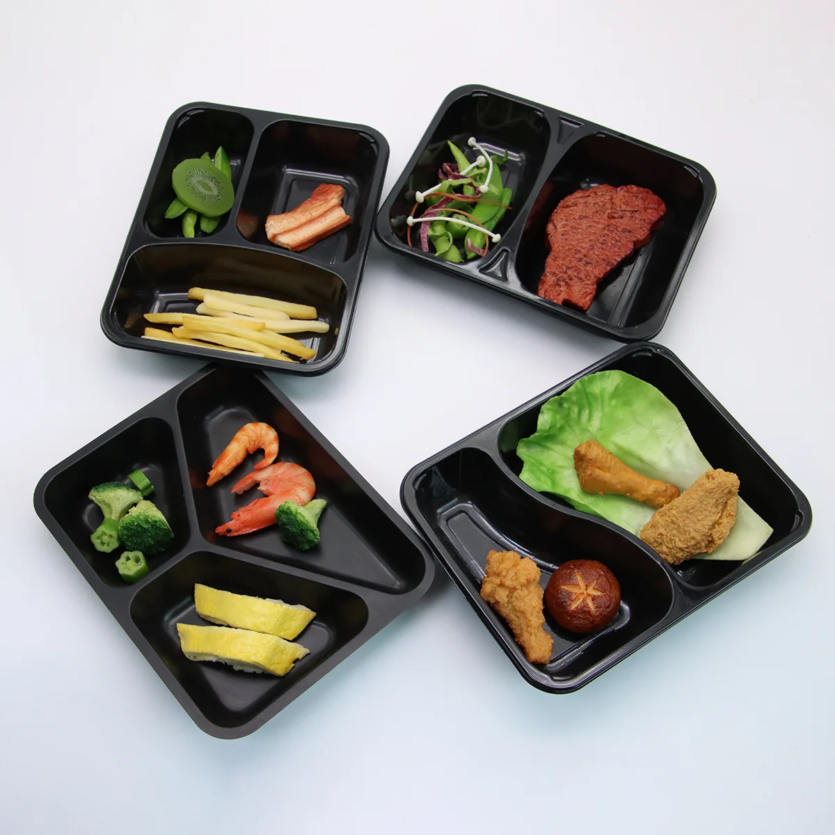 Customized Plastic  To Go Disposable Packaging Lunch Box 3 Compartment Food Container