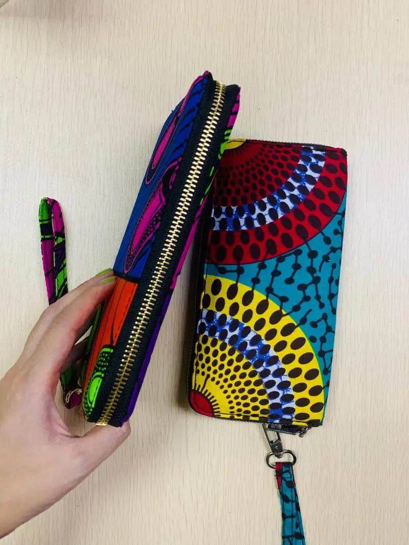 2021 Good Quality Wax Fabric African Print Women Handbag Money Clip Ladies Long Wallet For Evening Party