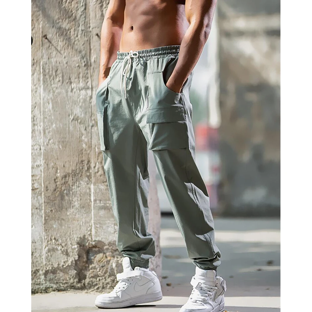 
2021 new style gents six pocket organic cotton unisex nylon streetwear utility running linen woven custom mens track pants 