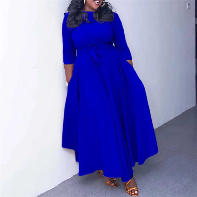 New Arrival Spring Fall African Ladies Midi loose Church Dress Women Elegant Long Dresses Solid color A-line Vestidos Plus Sizes