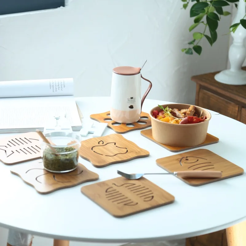 Custom Beech Wood Lid square Round Wooden Coffee Bamboo Tea coaster