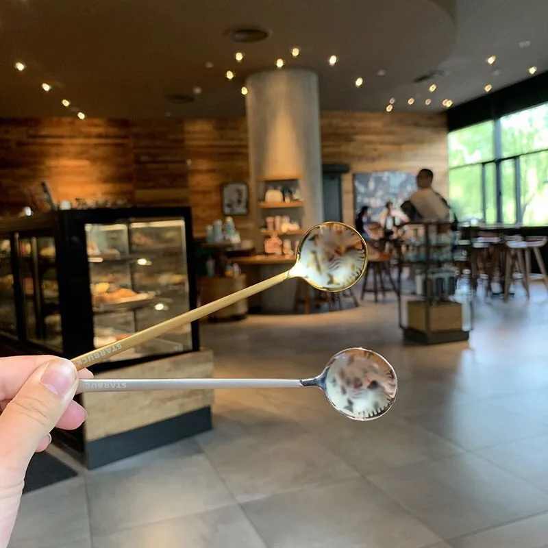 Customized logo multi-colored 304 stainless steel long handle coffee spoon