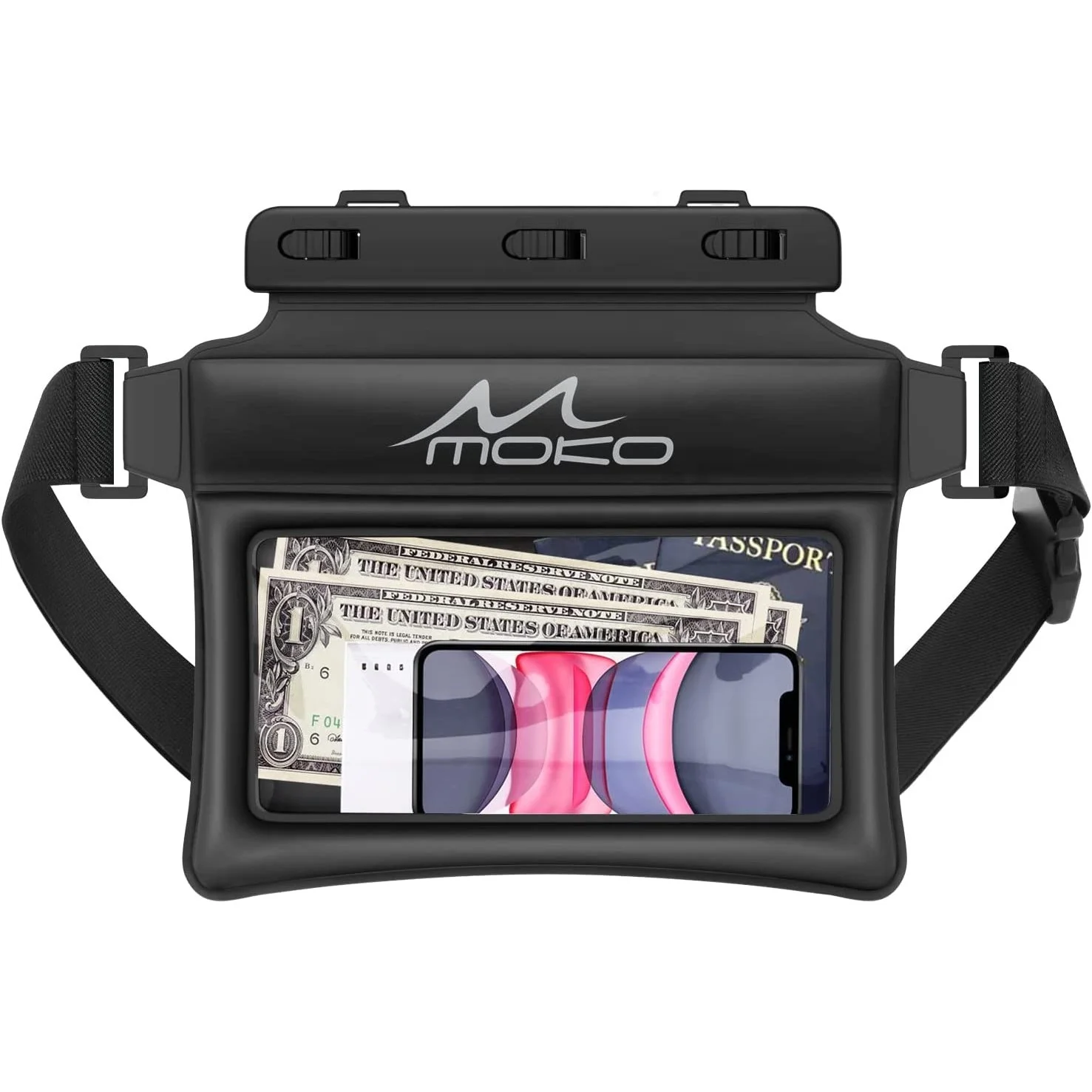 MoKo Waterproof Swimming Kayaking Snorkeling Compatible smartphones 6.9 inch Phone Pouch Fanny Pack Floating Dry phone Bag