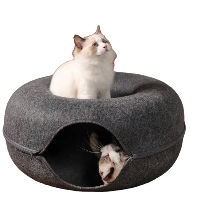Creative Donuts Shape Custom round Tunnel cat toy Funny Felt Cat Cave Pet Beds House Factory Wholesale
