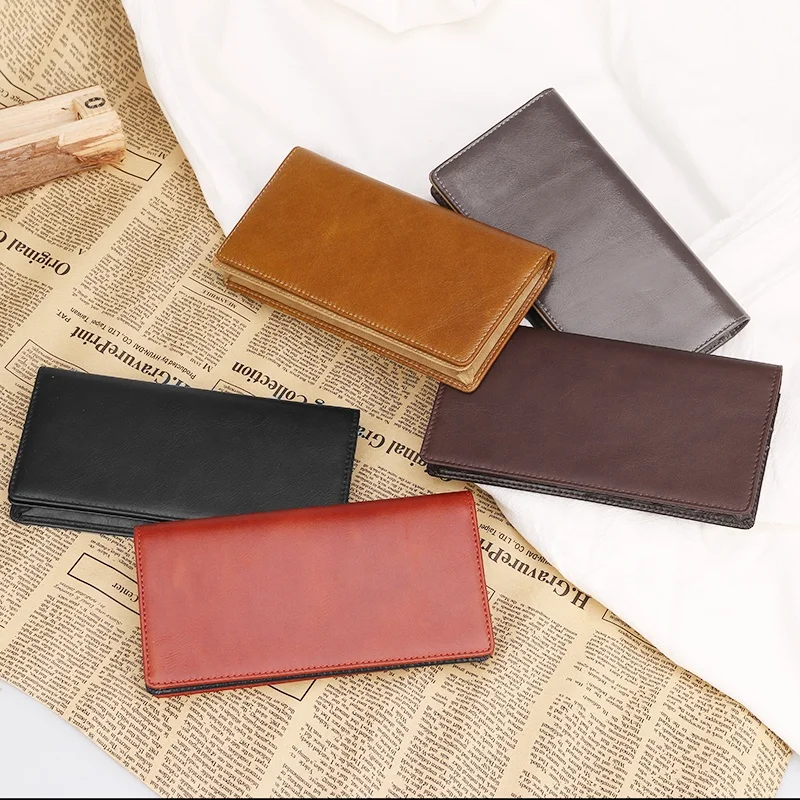 Wholesale Men Leather Wallet Custom Logo Simple Long Purse Rfid Wallet Genuine Leather Slim Business Card Holder Wallet For Men