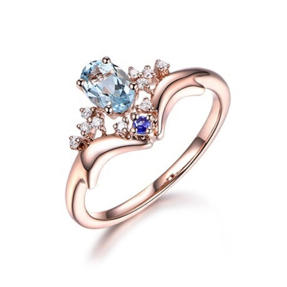 Vintage 2A Oval Aquamarine Cute Dolphin Ring In 925 Sterling Silver