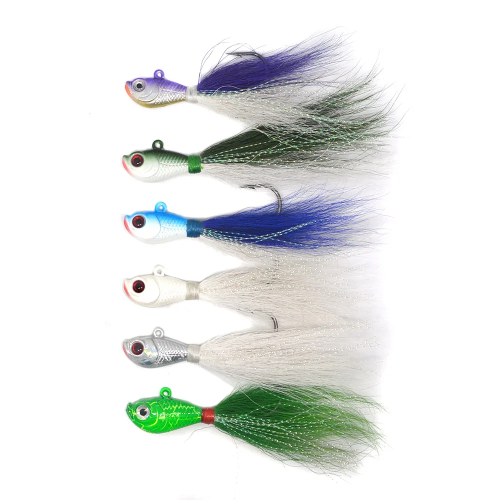 1oz Bucktail Jig Fishing Jig Saltwater Fluke Fish Teasers Bucktail Fishing With Single Hook