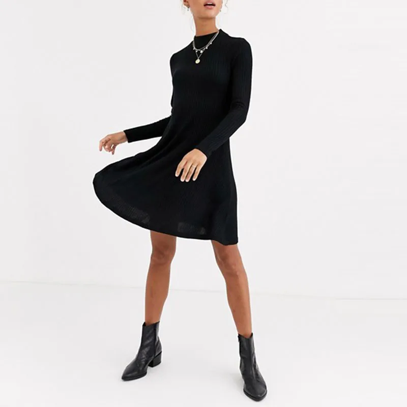 
Fashion plain black high neck sweaters designs for women plain sweaters 