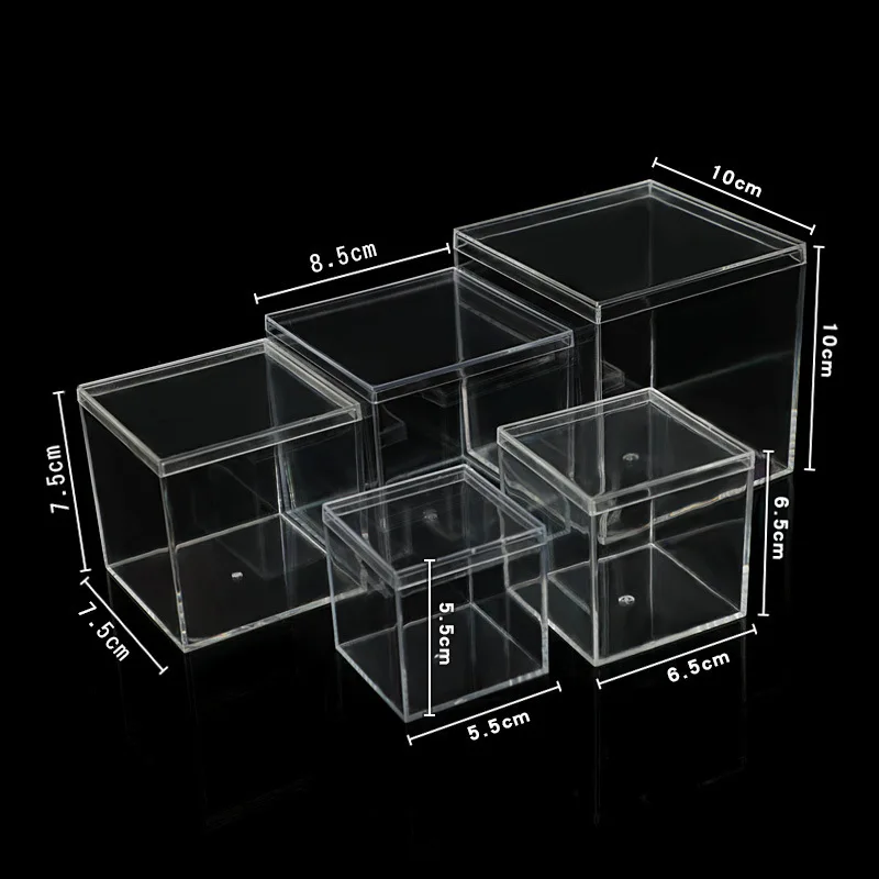 Small Square Acrylic Clear For Wedding Candy Packaging Hard Plastic Storage Stackable Cube  With Lid Transparent PS Shipping Box