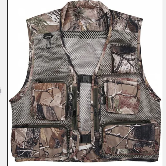 Custom camouflage mesh sleeveless multi pocket fishing hunting photography director reporter overalls printing vest