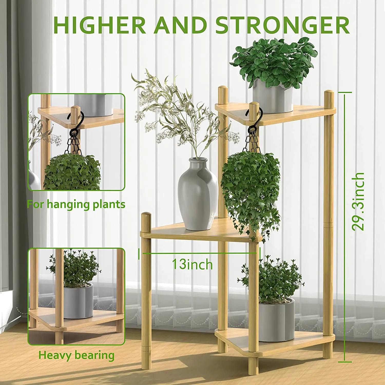 3 Tiers Indoor And Outdoor Bamboo Plant Stand Flower Pot Shelf For Planter