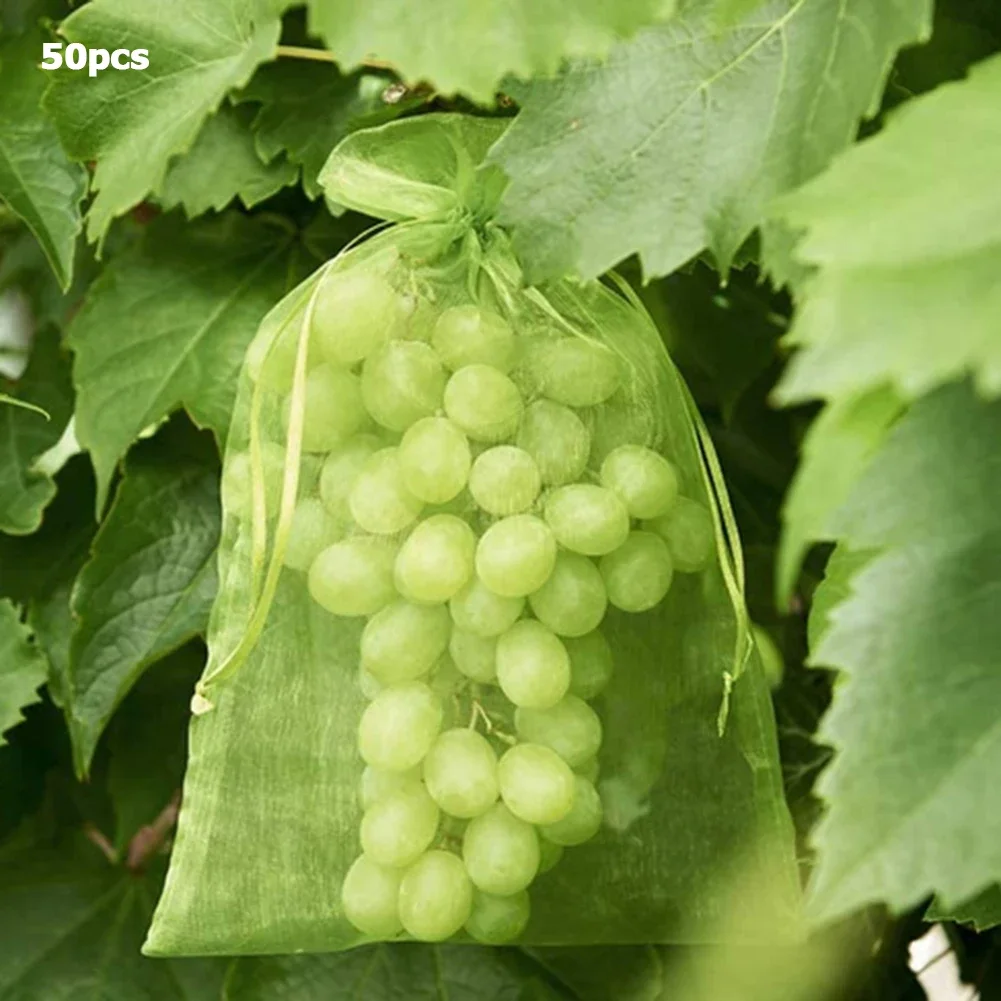 20-100pcs Strawberry Grapes Fruit Grow Bags Netting Mesh Vegetable Plant Protection Bags For Pest Control Anti-Bird Garden Tools