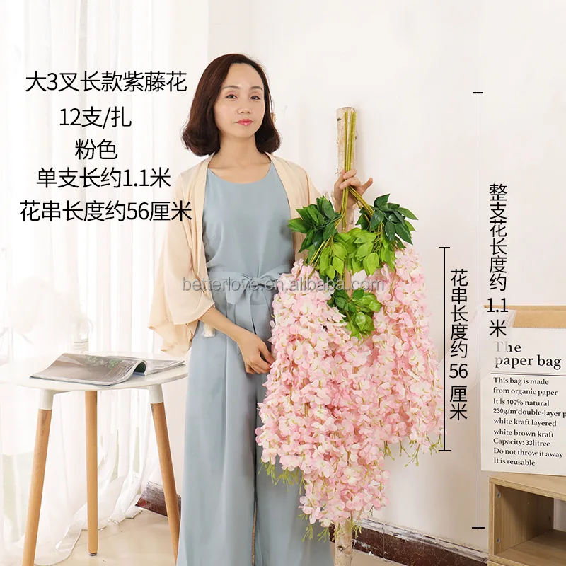 Purple Jual Bunga Chandelier Wisteria Garland Hanging Rattan Artificial Flowers for Wedding & Christmas Graduation Decorations