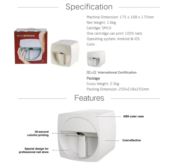Профессиональный мобильный принтер для ногтей O2nails V11 с Wi-Fi управлением Интеллектуальный аппарат «сделай сам» функцией дизайна салона красоты