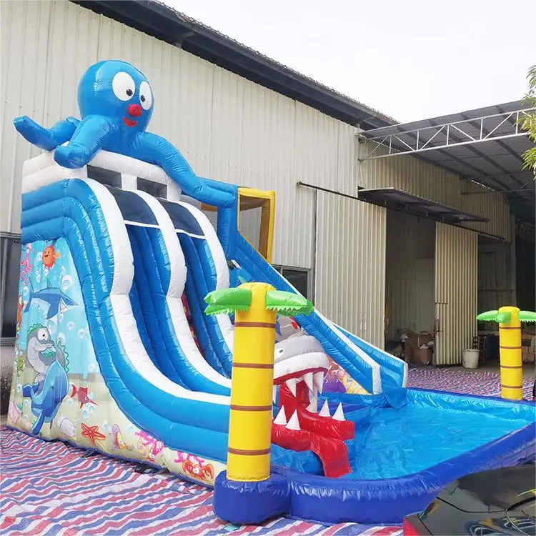 Commercial water park inflatable bounce octopus bounce pool slide water bounce slide with pool