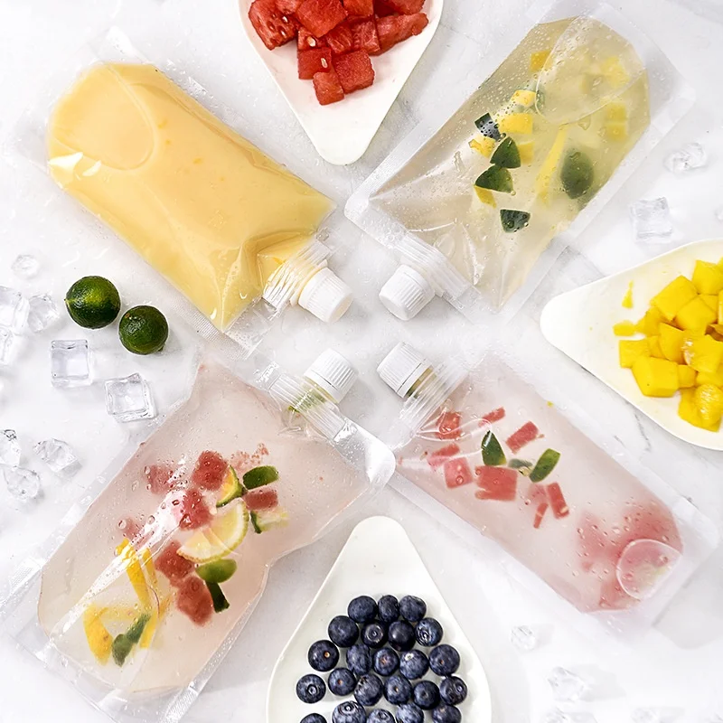 Custom Recyclable Fruit Liquid Beverage Stand up Spout Pouch Transparent Plastic Drink Spout with Stand Bag Packaging