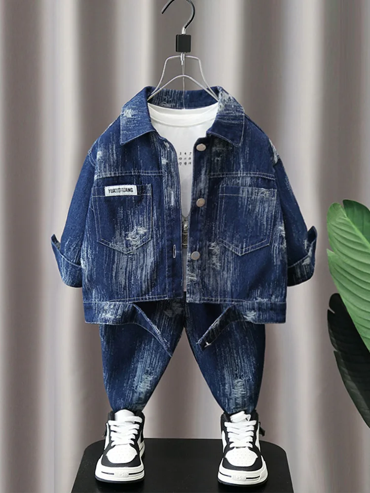 Boys denim suits autumn new children clothing handsome boys spring and autumn clothes Korean style two-piece suits trendy