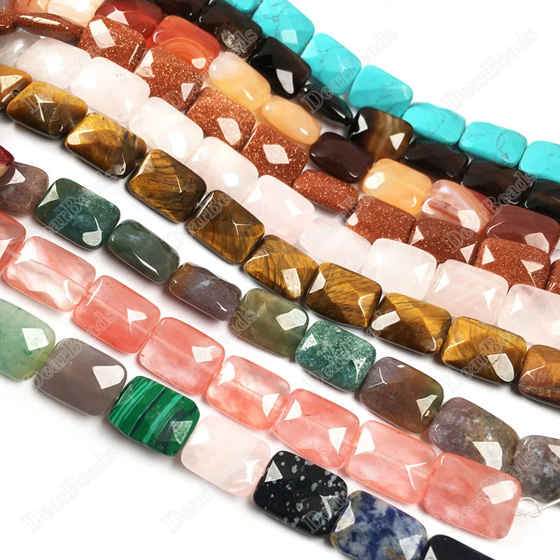 Gemstone Faceted Rectangle Beads Loose, Turquoise Quartz Multiple materials Rectangle Stone Beads For DIY Jewelry Making