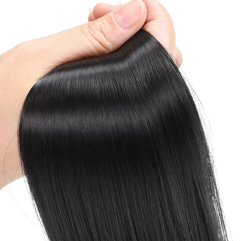 DKL 10-50 Inch Brazilian Straight Ponytail Clip-In Hair Extension Natural Color Yaki Body Wave Styles Magic Paste Wrap Stick-On