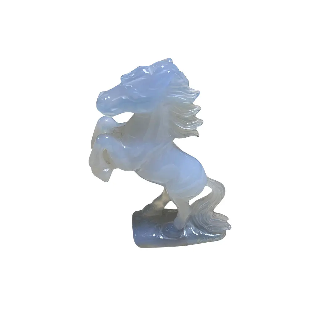 
5 Inch Blue chalcedony Handcarved gemStone Horse Statue Handmade Horse Collection Animal Decoration Sculpture Bookshelf Decor Gi 