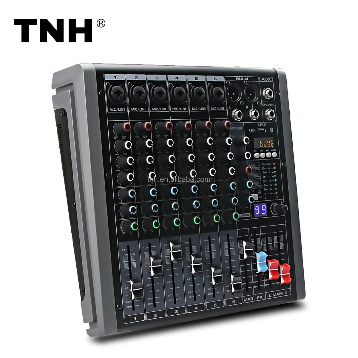 MC-Q6 Professional  dj controller/audio console mixer 6 Channel with 2 Aux 99 DSP Effect USB BT Independent 48V Phantom