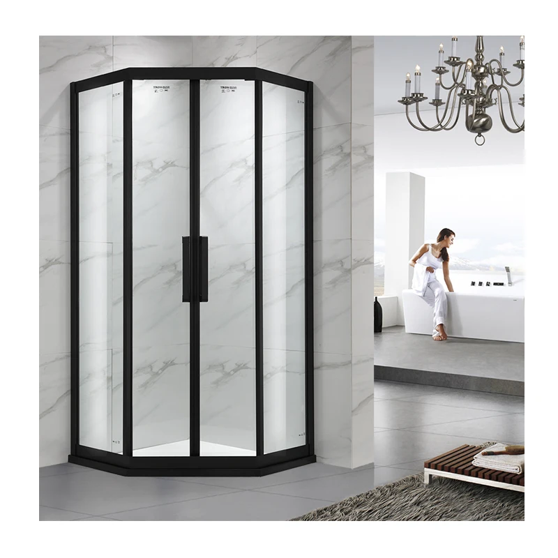 bathroom shower room sliding door tempered glass corner rhombus shower room Enclosure Black