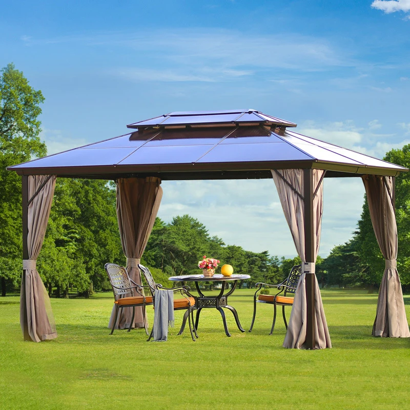 Hot backyard prefab house steel roof automatico 4x3 PC top aluminium cast iron gazebo