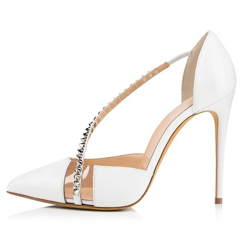 Metal Spike Rivets Stiletto Ladies Pointy Toe Women Sandals PVC Office Lady Dress Shoes