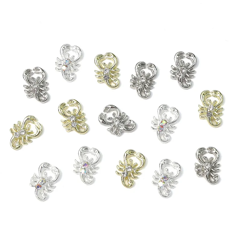 Luxury 3D Gold & Silver Scorpion Crystal Rhinestones Alloy Nail Art Charms for DIY Manicure Metal Jewelry Accessories