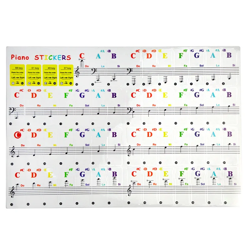 HUASHENG Colorful Music Note Sticker Professional Learning OEM ODM Piano Keyboard Sticker with 88 ,  61 , 54 , 49 Keys