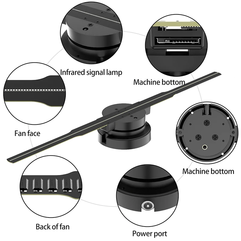 High tech advertising 3d hologram fan Two blades 42cm holographic fan 3d hologram projector Naked Eye Stereo 3d hologram fan