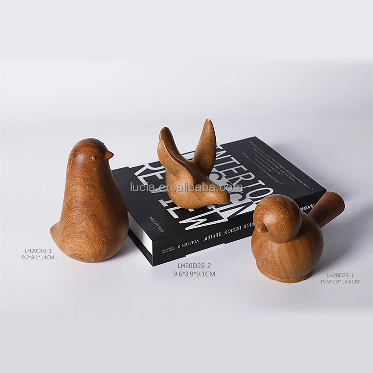 Wholesale Hand Made Vivid Wooden Effect Brown Ceramic Flying Birds Sculptures Statues For Home Decoration