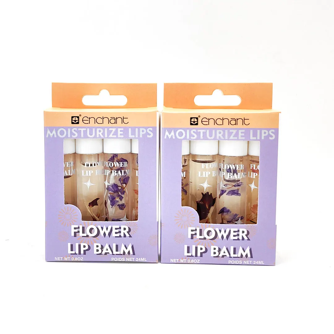 Factory Supply Custom OEM Private Label Lip Oil Moisturizing Transparent Flower Lip Balm