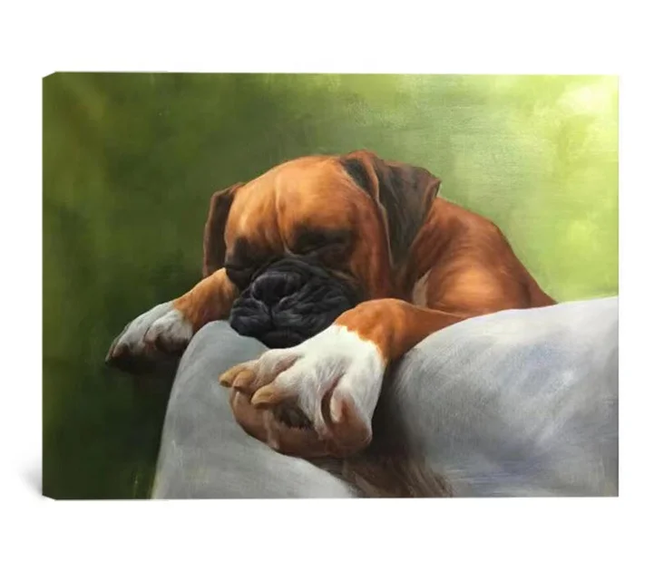 high quality 100% handmade cute sleeping dog oil portrait painting from photo for sale
