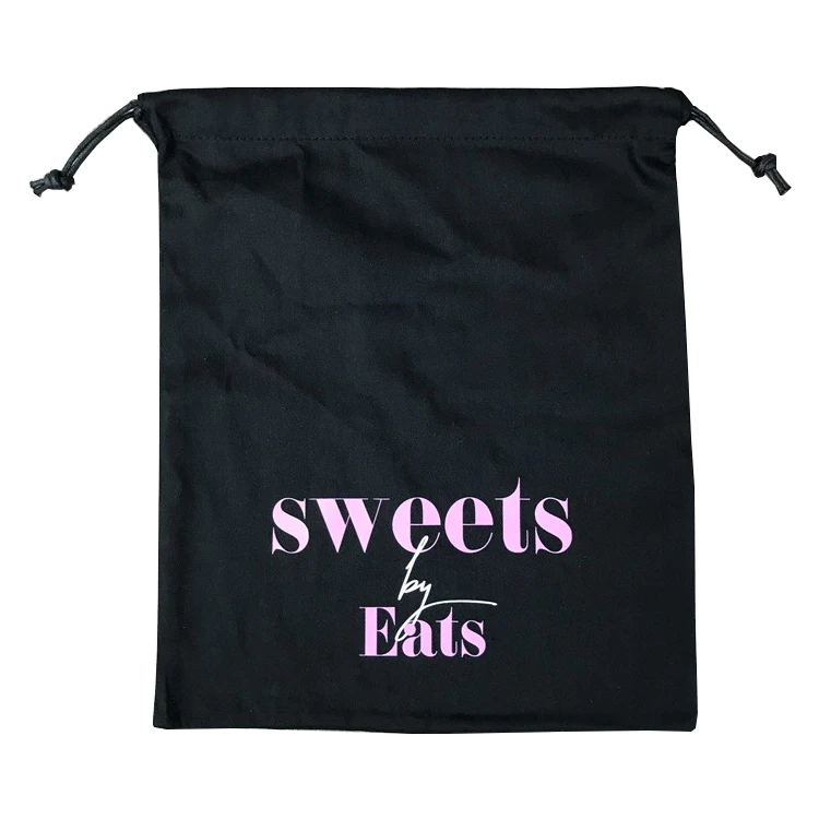 
custom wax rope lingerie packaging bag black underwear dust bag twill cotton drawstring bag 