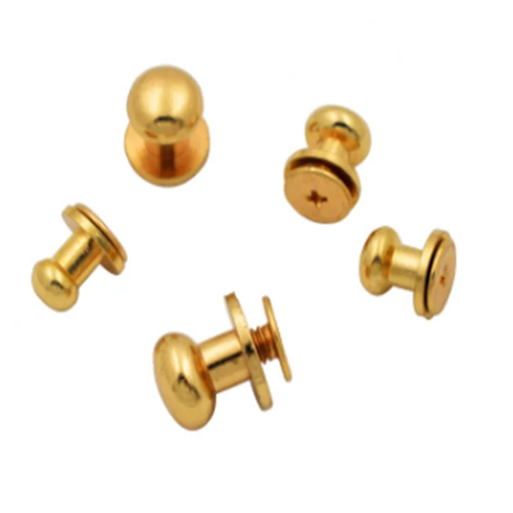
6mm round head gold solid brass leather button screwback stud 