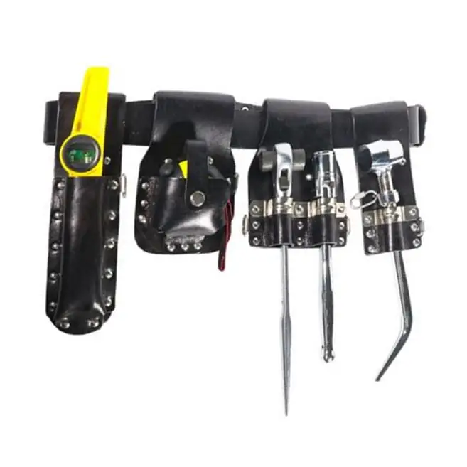 Wholesale custom-made cowhide scaffolding leather bags kit with scaffolding leather belts