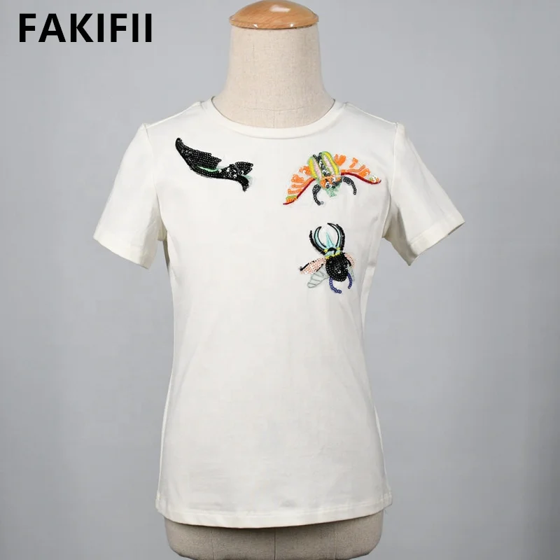 New Arrival Girls White Cotton T-shirts With Animal Appliques Summer Baby Clothes For Kids Toddler Clothing tshirts