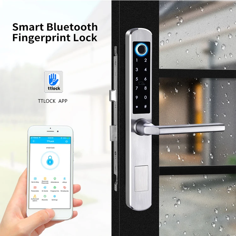 Stainless Steel 304 CE FCC IP65 TTLock App Fingerprint Password Keyless Entry Bedroom Aluminum Smart Sliding Door Lock