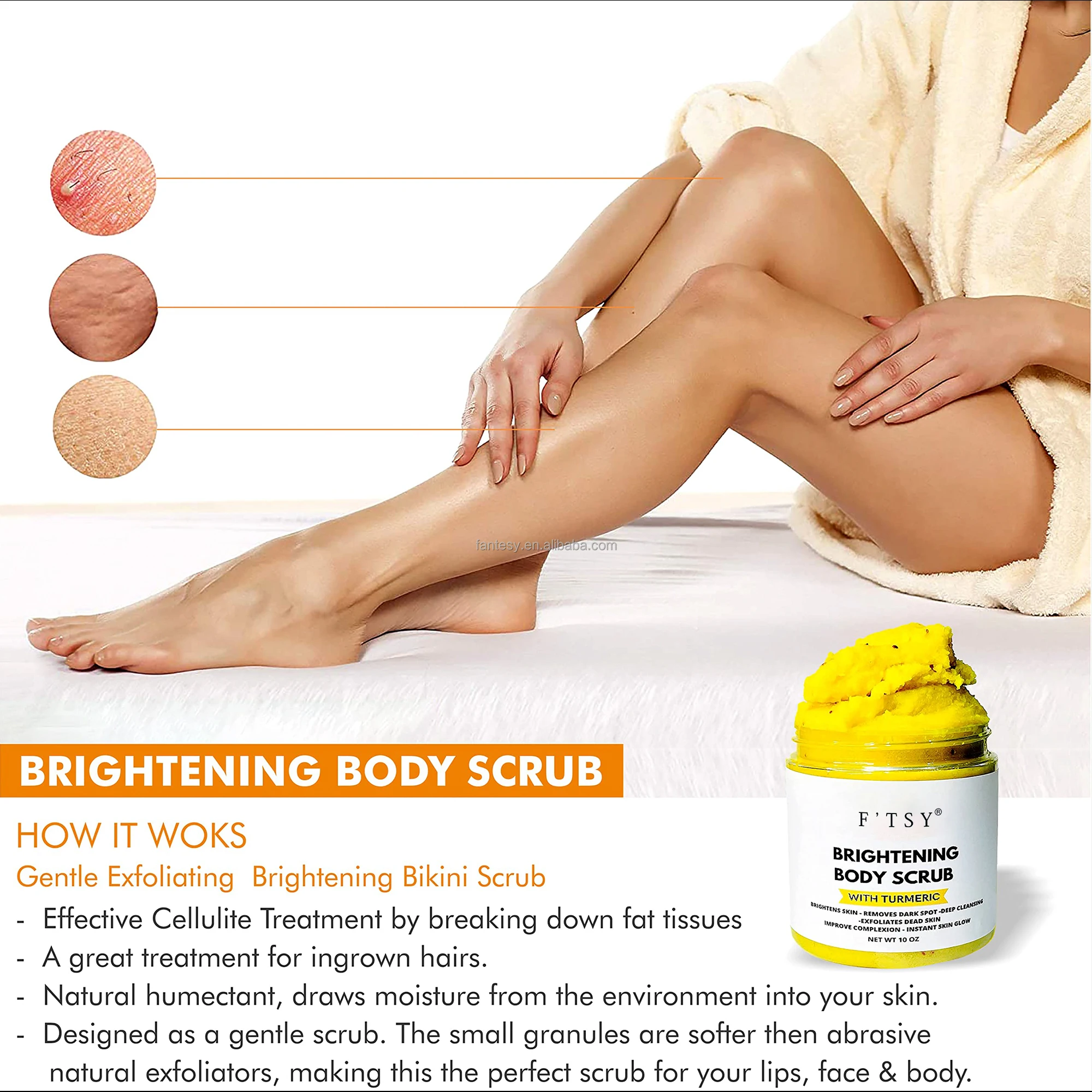 OEM Turmeric Cream Scrub Whitening Exfoliating Body Face Treatment Adults Salt Dark Spots Inner Bikini Underarms Body Face Scrub