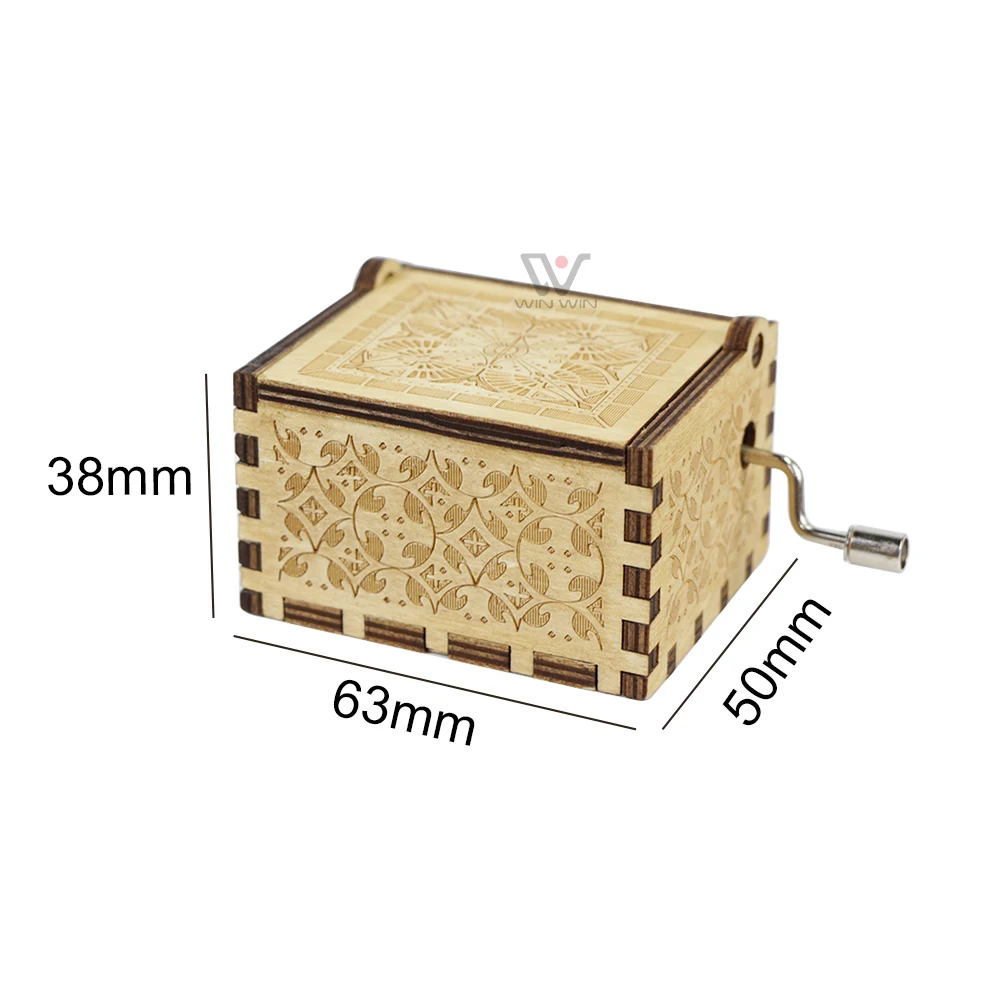 New Arrival Custom Mini Music Box Hand Crank Laser Engraved Hand Crank Wooden Music Box