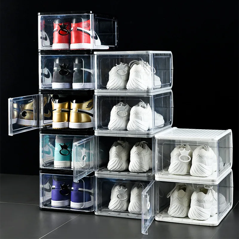 
2 MOQ Thick Transparent Storage Shoe Box Dustproof Shoes Clamshell Type Storage Organizer 
