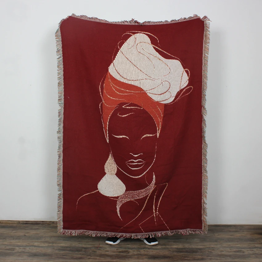 Custom factory china support  design art Jacquard with Tassel Throw Cotton Woven Tapestry Blanket