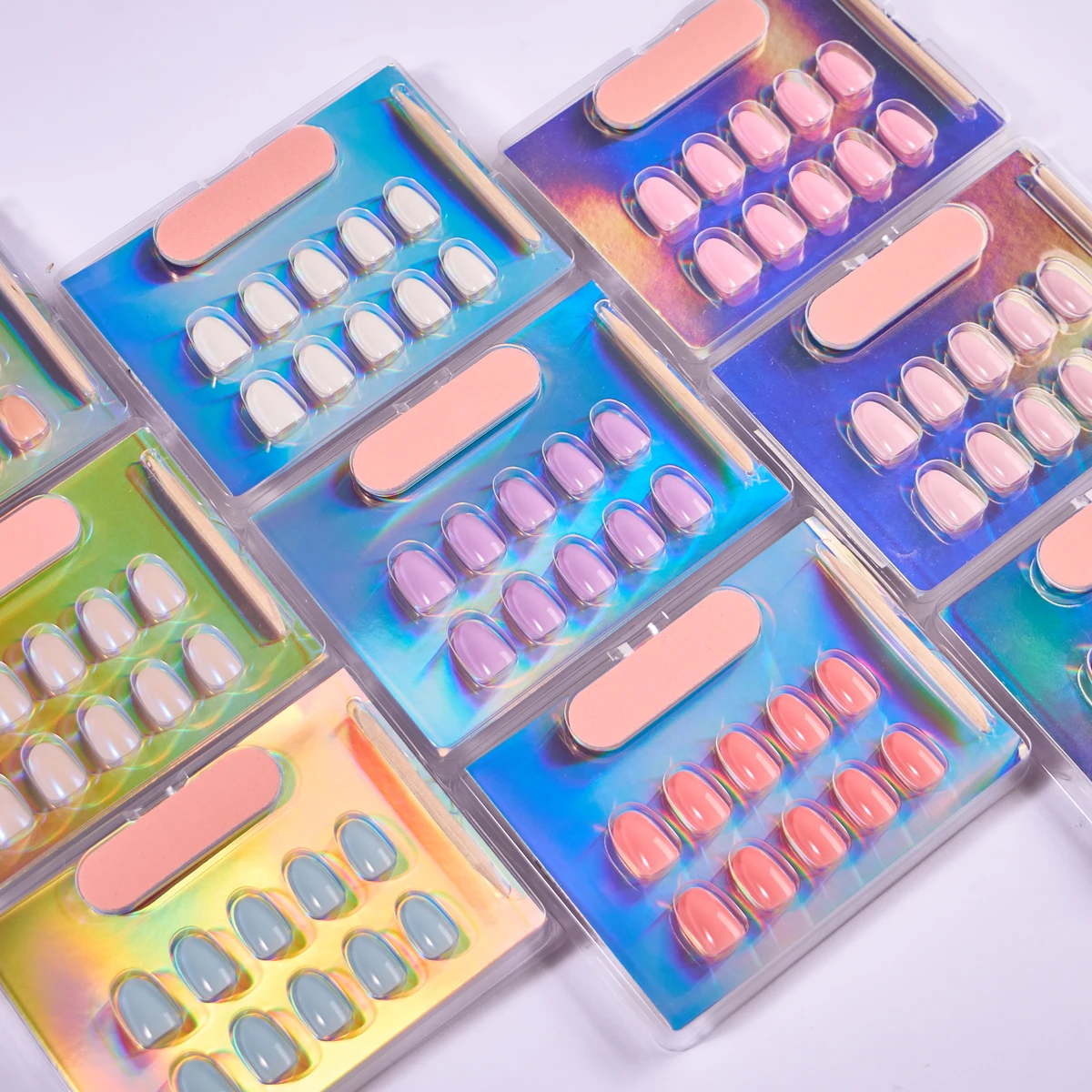 BTArtbox Short Oval Square Solid Color Design Soft Gel Fake False Nails Press On Wholesale Supplier Luxury Gel Pressed On Nails