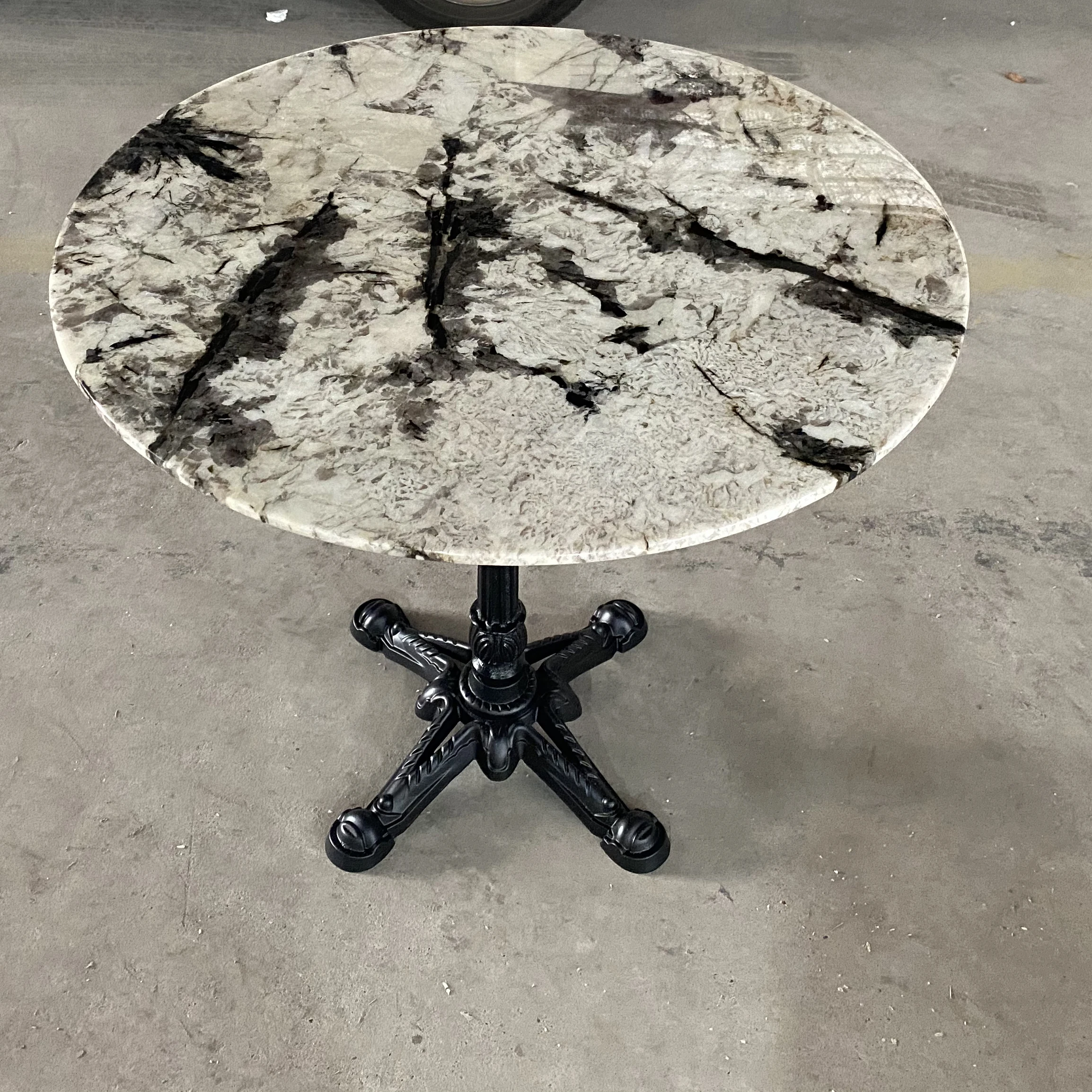 Modern Sintered Stone Basse Travertin Coffee Cafe Table Bar 4 Seater Round Single Leg Dining Table Travertine Restaurant Table