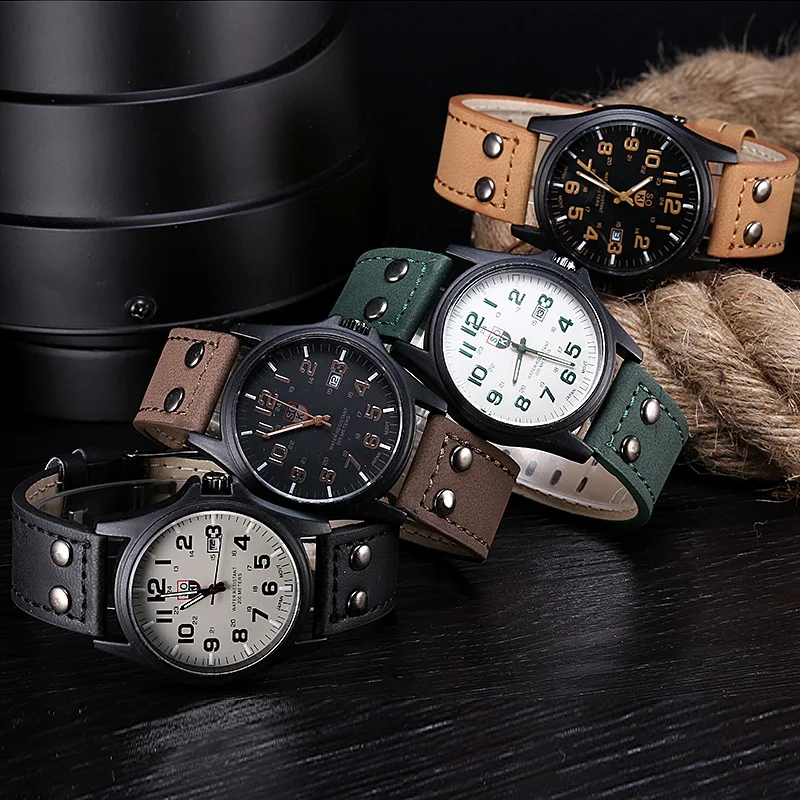 2022 New Arrival Fashion Leather  Watch Student Sports Watch Calendar Quartz Men Watch