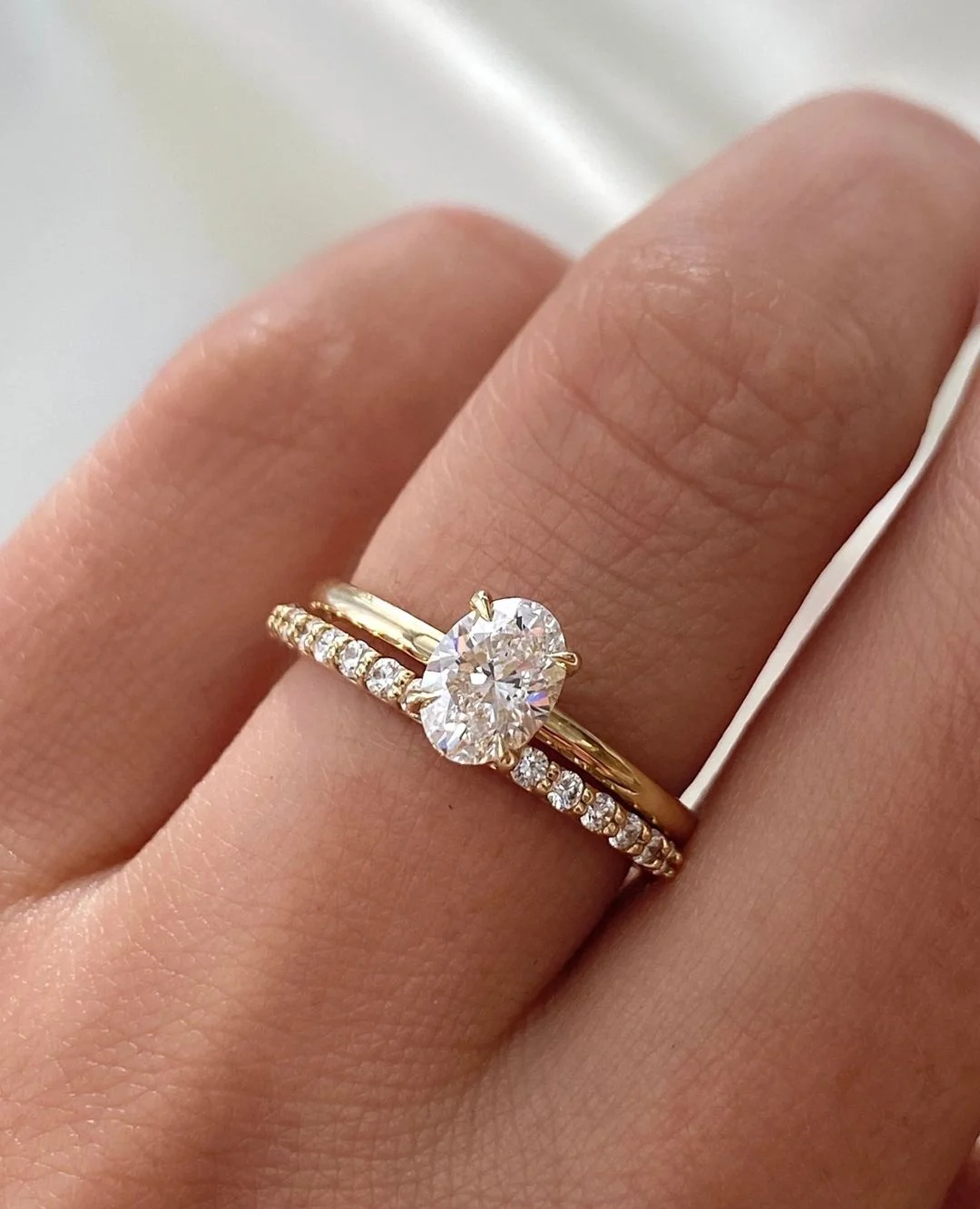 FANCY Jewelry Wedding Ring Set 14k Gold with Round Brilliant & Oval Cut 2ct Diamond Ring Set for Parties