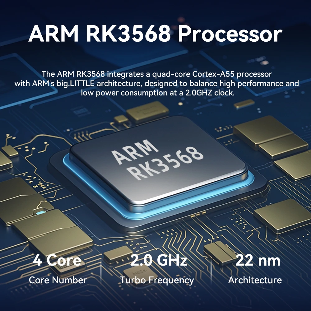 Мини-ПК RK3568 процессор 2G LPDDR4 16G eMMC Dual RJ45 LAN 4 COM GPIO безвентиляторный Android встроенный компьютер