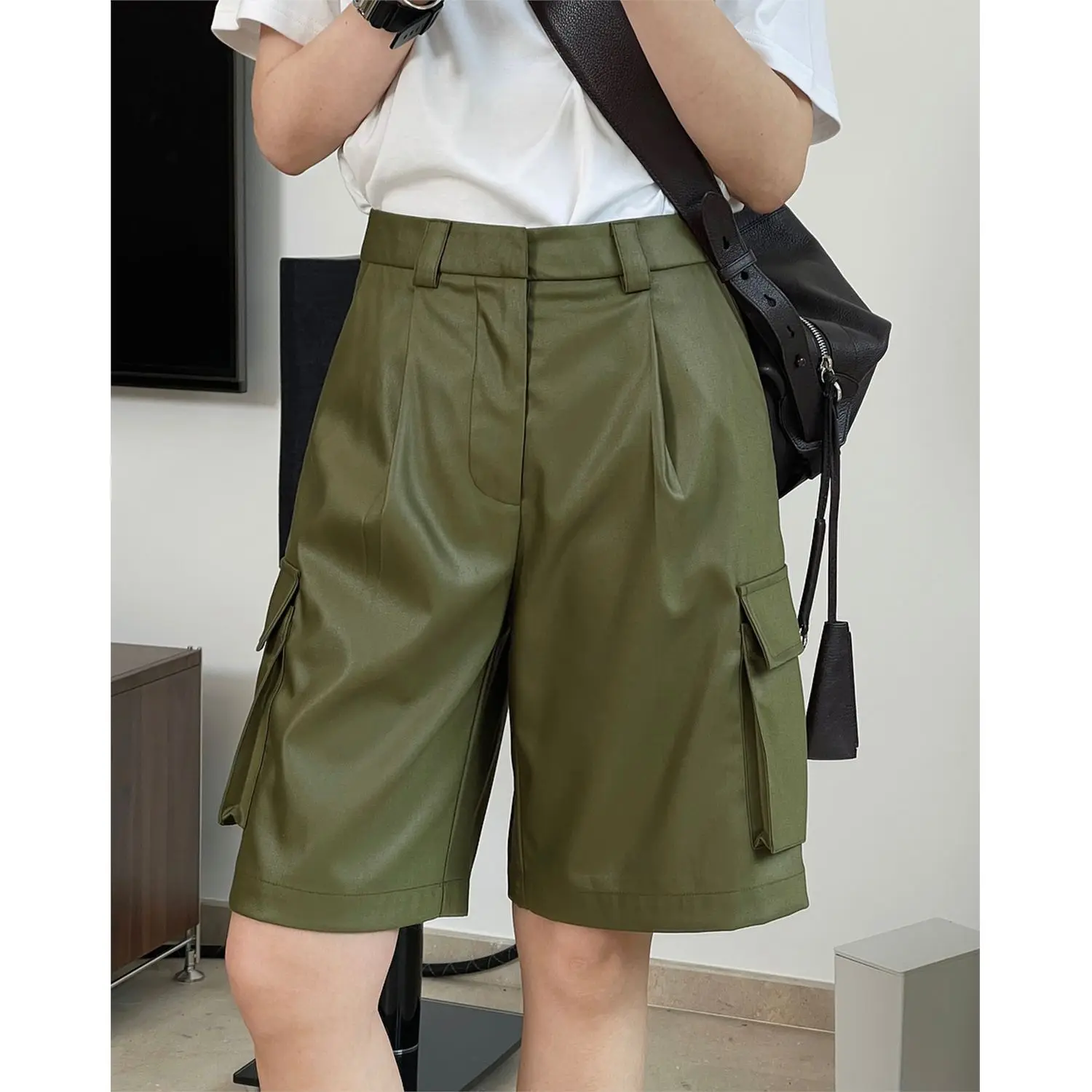 women Summer new Korean fashion tooling shorts short trousers loose high waist straight casual half-leg shorts