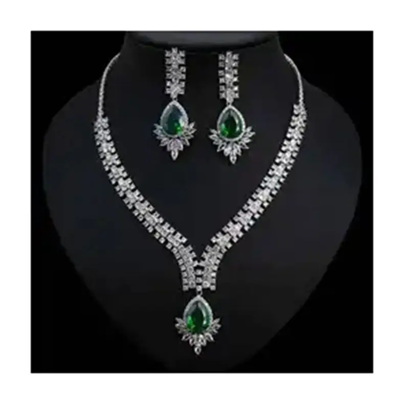Original Fashion Dubai Platinum Plated bijoux en Cubic Zircon Stone Earring Bridal Gemstone Necklace Zircon Jewelry Set